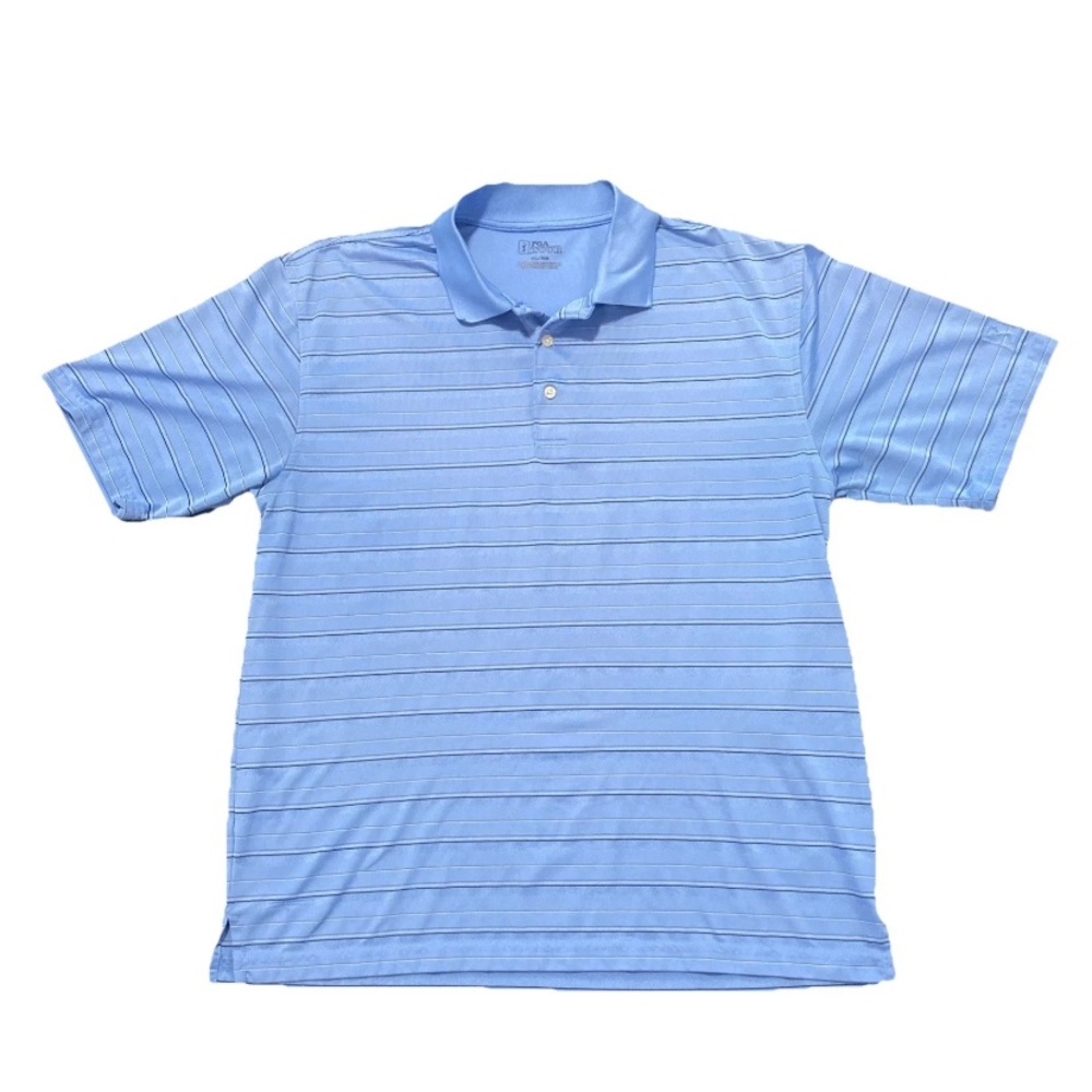PGA Tour Men's Golf Polo Shirt Blue Color W/ Stripes 100% Polyester Size XLarge